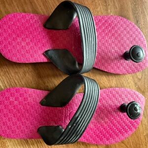 Women's Pink and Black Slide Sandals